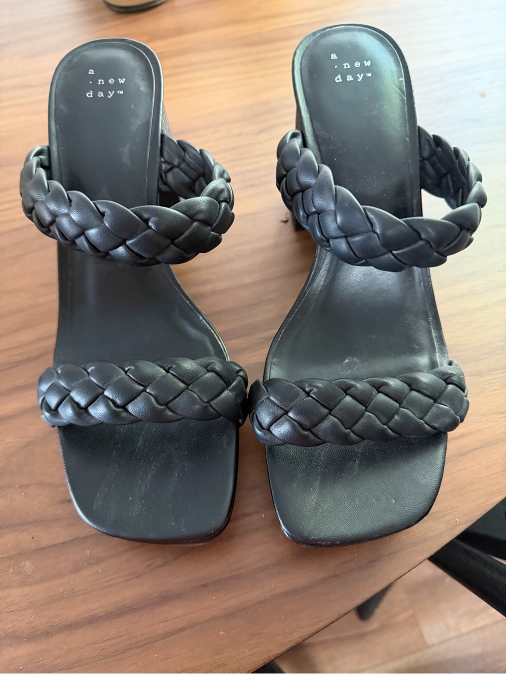 a new day Black Braided Two-Strap Slide Heels